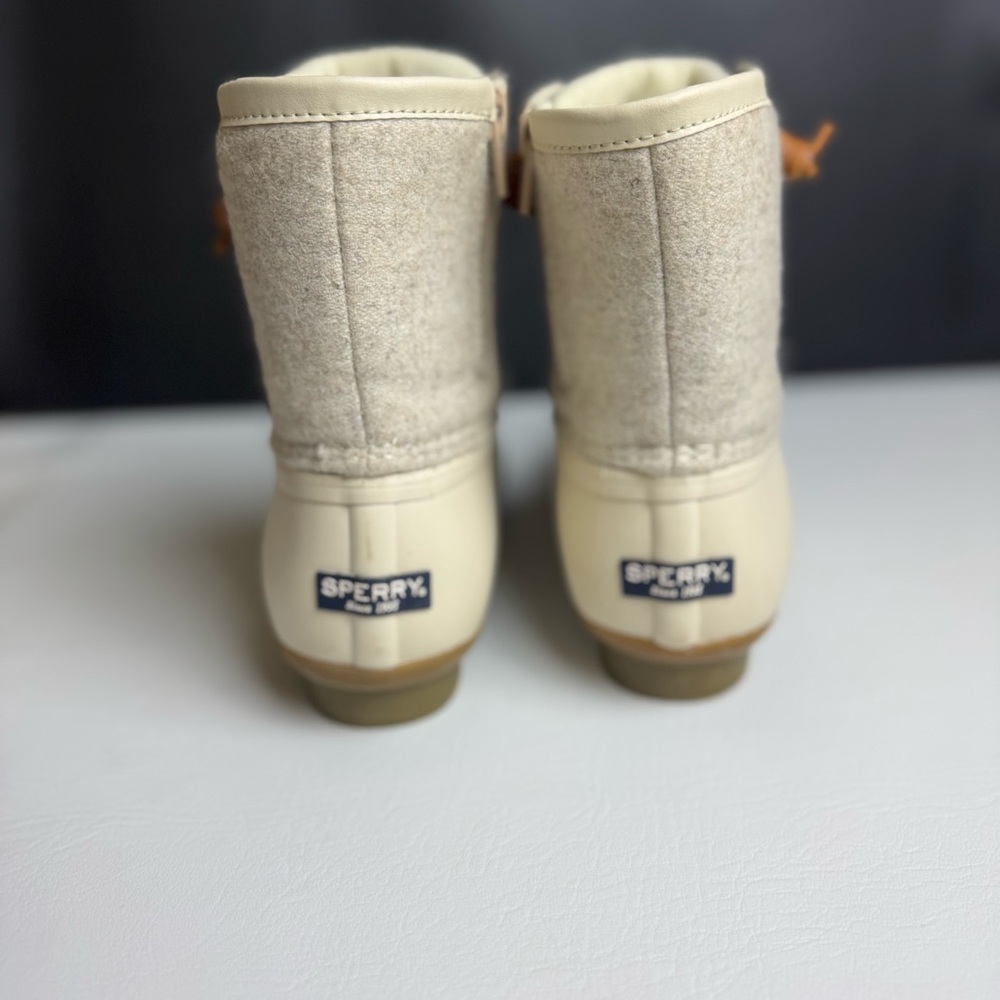 Sperry Cream and Tan Winter & Rain Boots Wool Embossed Duck Boots - Picture 6 of 7